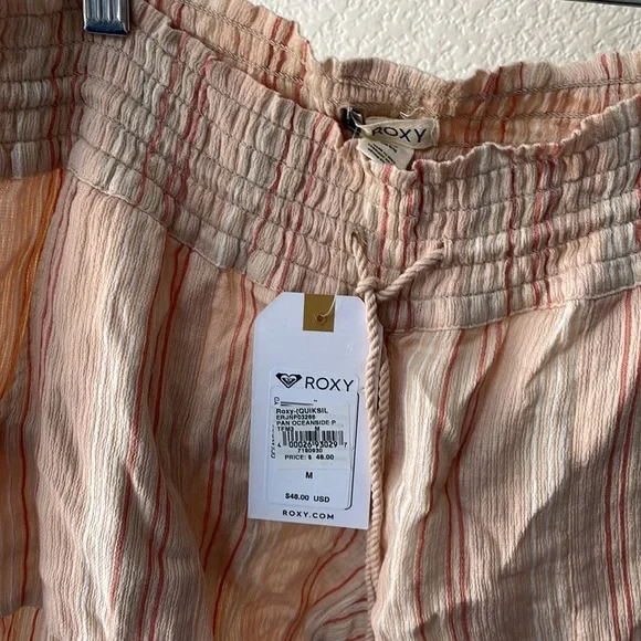 Roxy medium linen pants salmon color with rose and white stripes - Picture 3 of 5